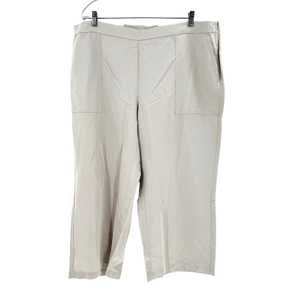 J.Jill Linen‎ Wide Leg Capri Pants Women's 3X Tan Elastic Waist Stretch Crop NEW